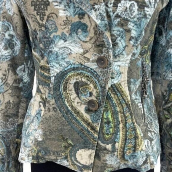 Javier Simorra Barcelona floral paisley blazer jacket lined shoulder pads size 4 - Picture 4 of 12